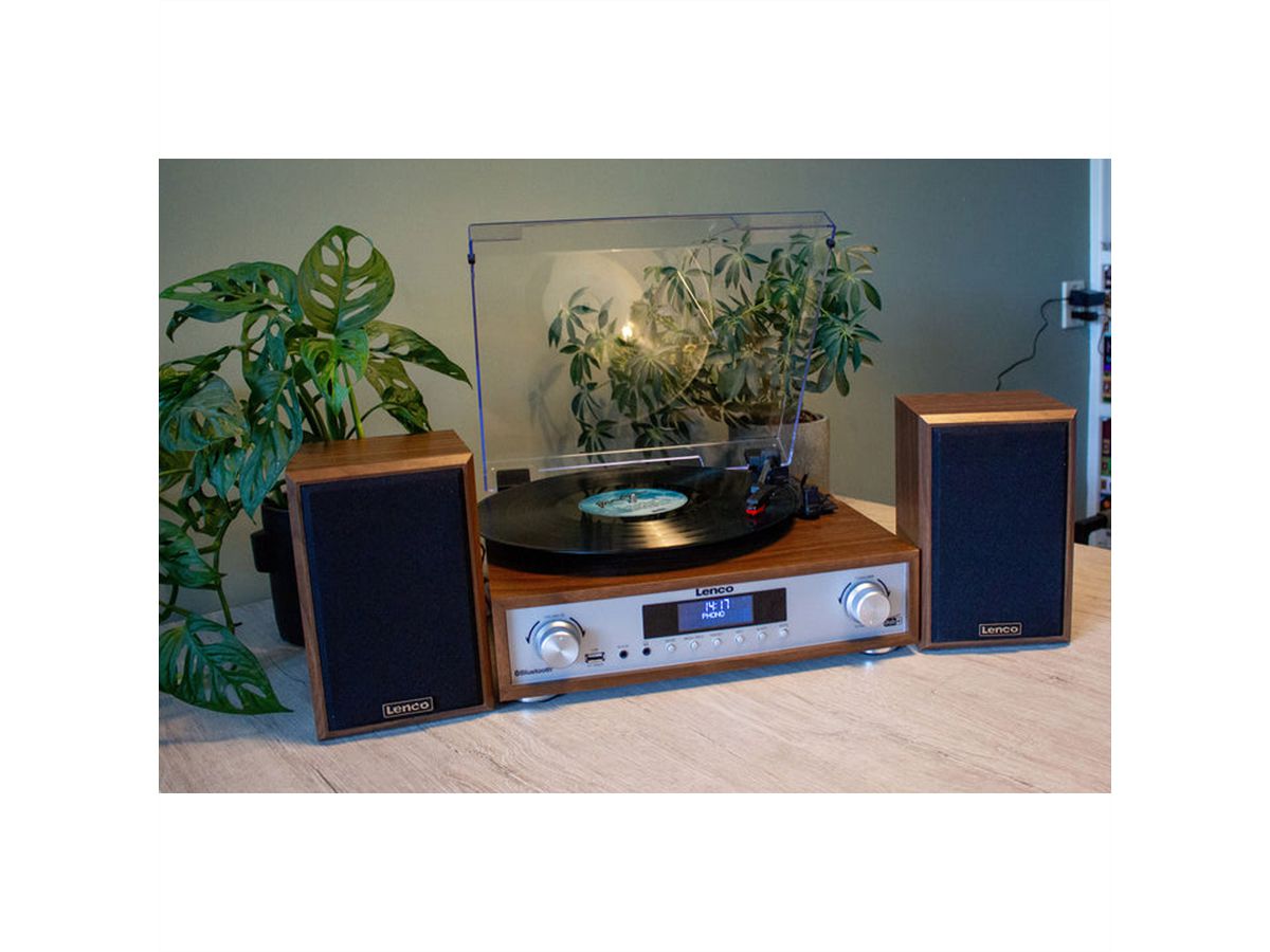 Lenco Chaîne Hi-Fi MC-160WD couleur bois, TT, DAB, radio FM, BT