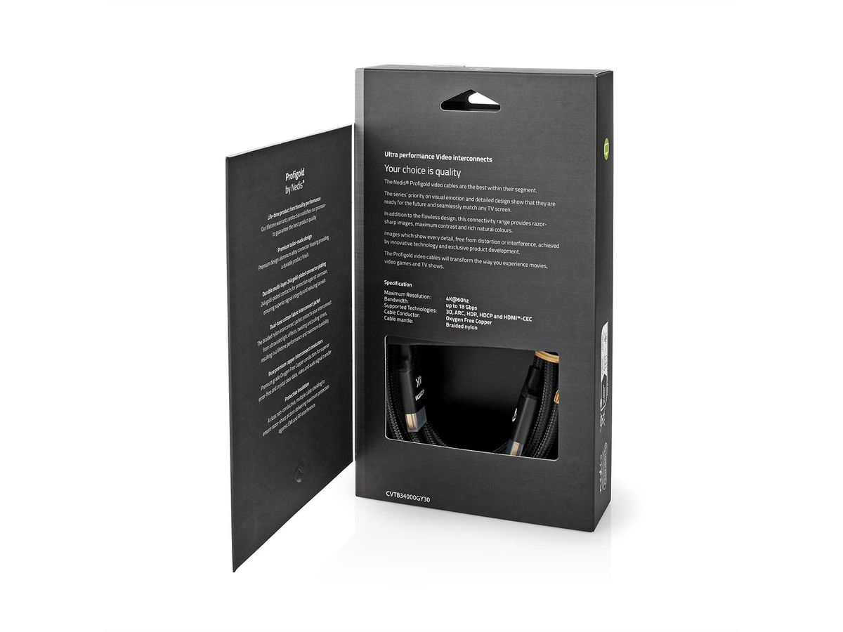 Nedis HDMI High Speed Kabel mit Ethernet, grau, 3 m