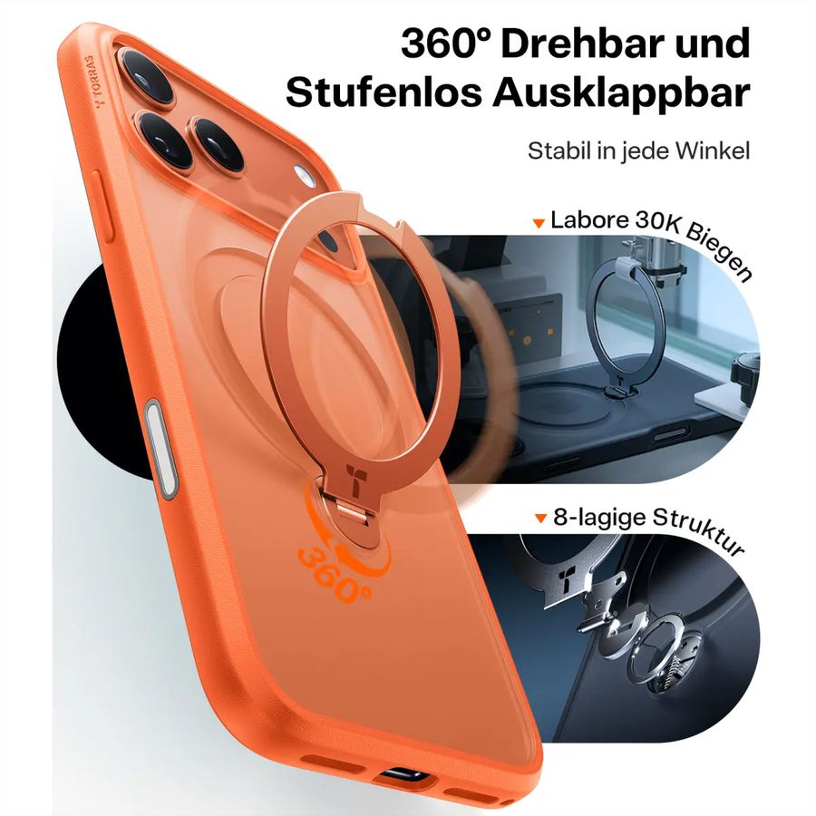 Torras UPRO Ostand Spin Case, iPhone 17 Pro Max, MagSafe, orange