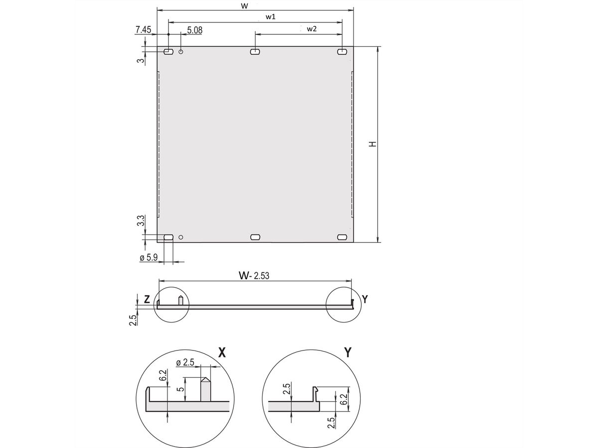 SCHROFF Face avant, profil en U, Refrofit Shielding, 6 U, 6 HP, 2,5 mm, alu, anodisé avant, conducteur arrière