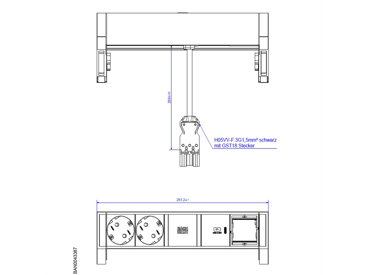 BACHMANN DESK2 2x contact de protection USB C