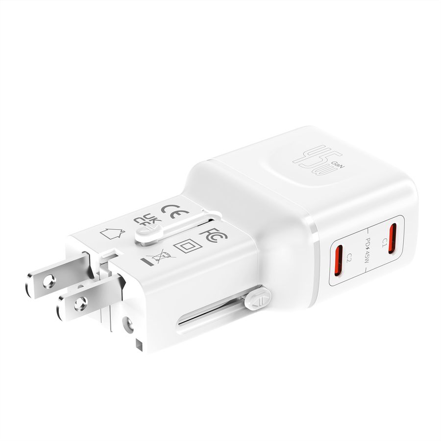 VALUE Chargeur de voyage, EU/UK/US, 2 ports USB C, 45 W
