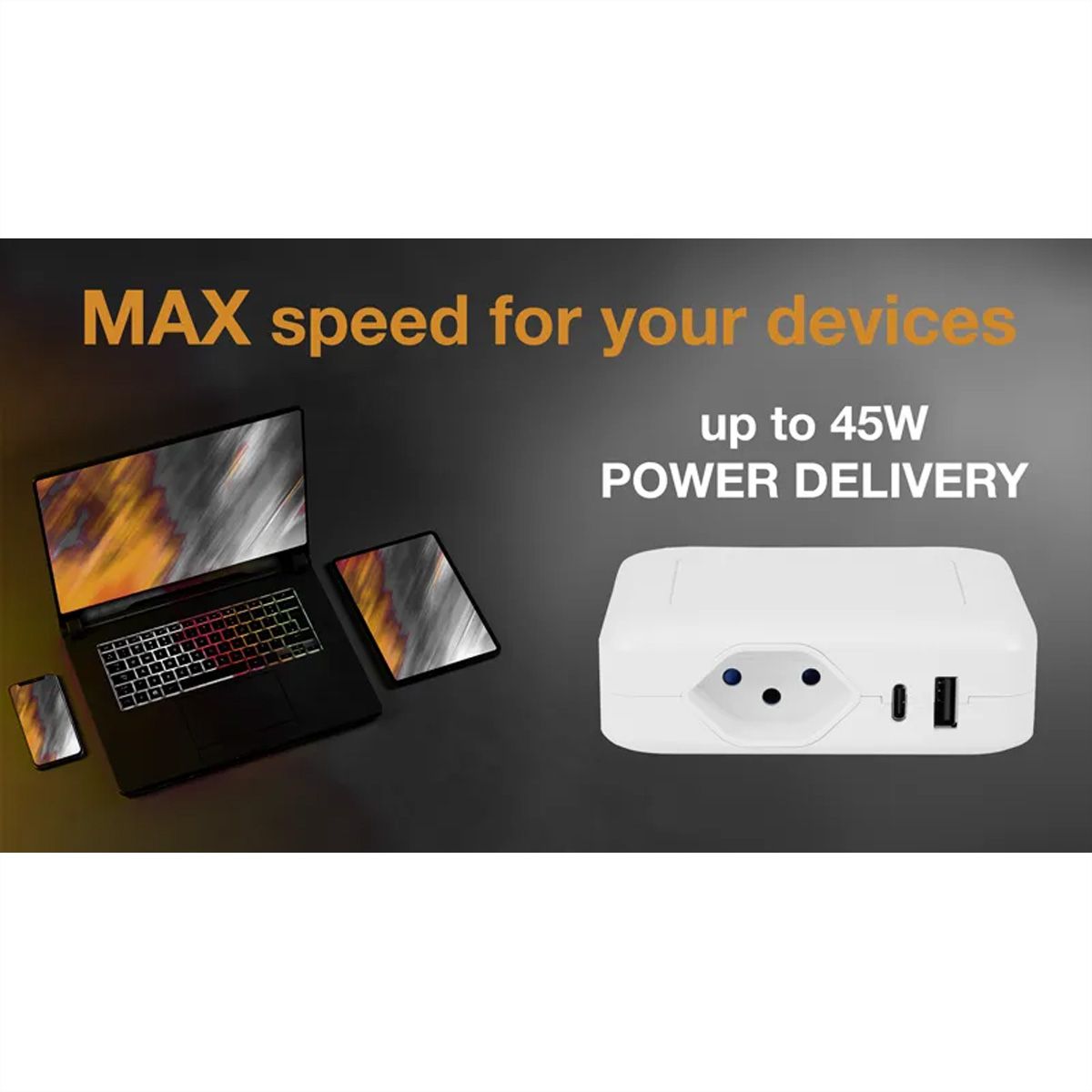 Steffen station de charge IQ simple, 1xT13 + 1xUSB-A 36W + 1xUSB-C PD 45W, blanc, 1.5m