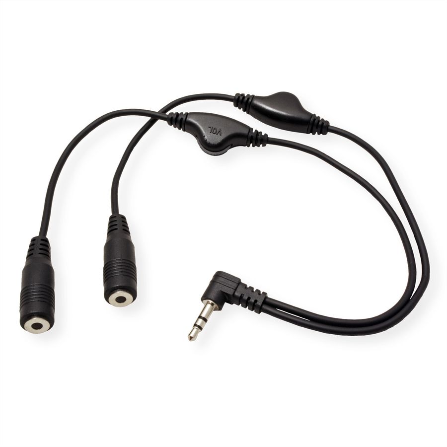 ROLINE Lautsprecher-Y-Kabel, 3,5mm (Stecker, 2x Buchse), mit Volumenregler