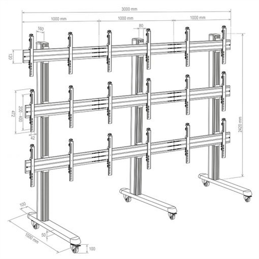 Hagor support mural HA-VWT 3 x 3 Landscape, Videowall-Trolley, noir