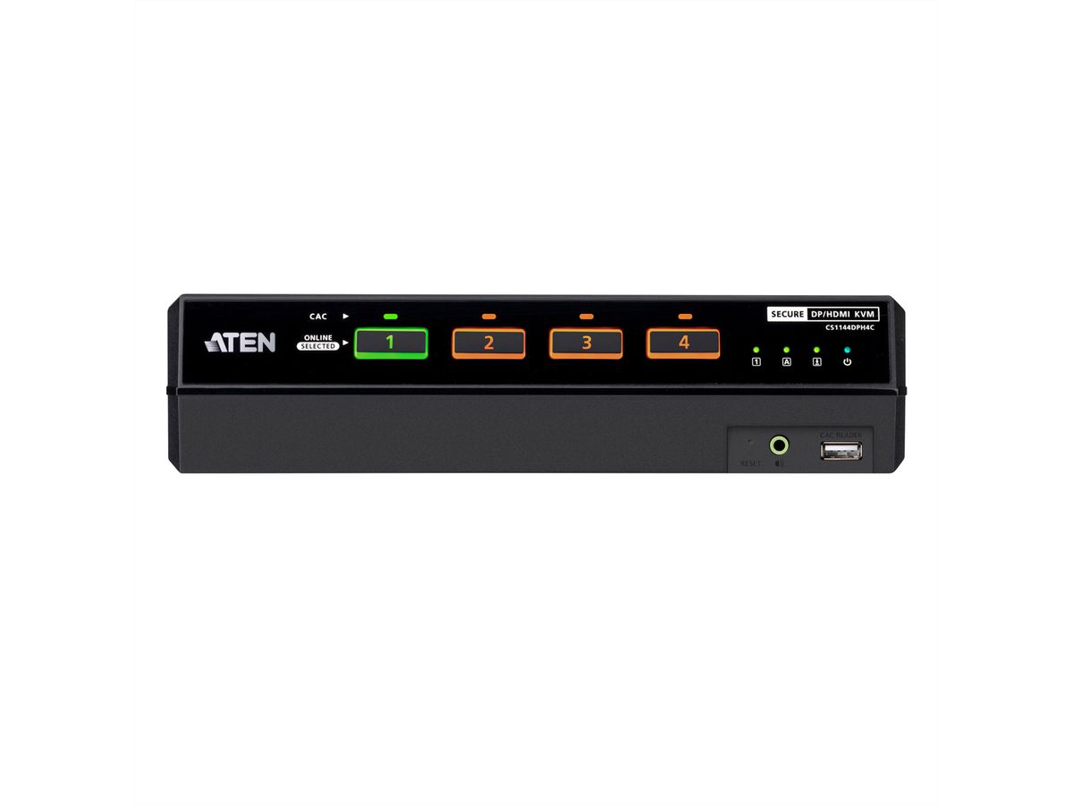 ATEN CS1144DPH4C 4-Port USB 5K DP/HDMI, Dual Bildschirm Universal Secure KVM Switch mit Cardreader