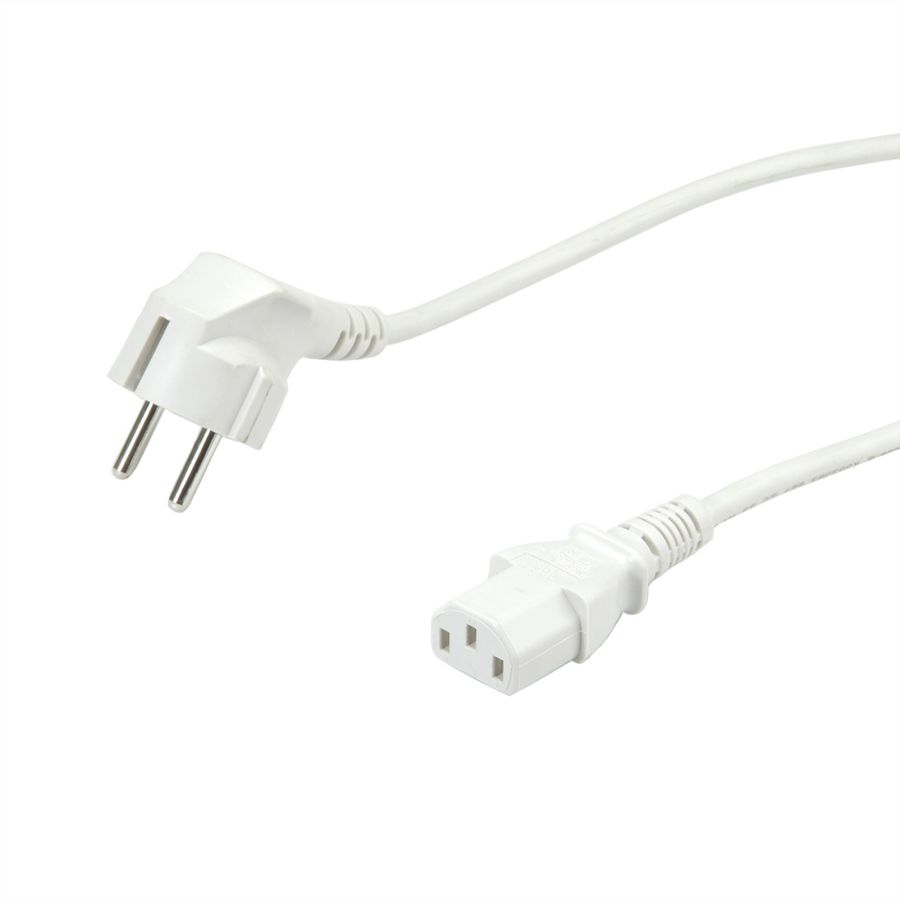 VALUE Netzkabel, CEE7/7-Stecker & IEC-Buchse gerade, weiß, 0,6 m