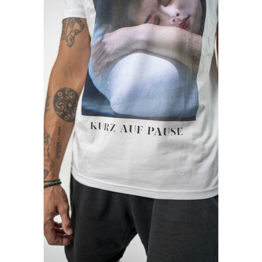 Kurz auf Stop Shirt weiss (Unisex), XL