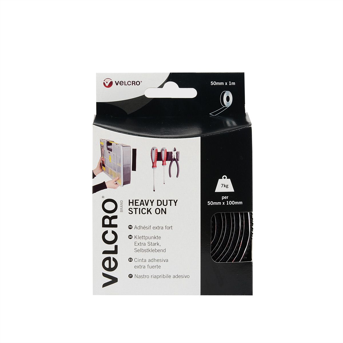 VELCRO® Bande 50mmx1m noir, crochets&velours autocollants extra fort