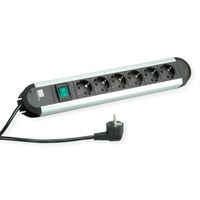 BACHMANN PRIMO Bâti de prises 6x contact de protection, aluminium, avec interrupteur, 1,75 m