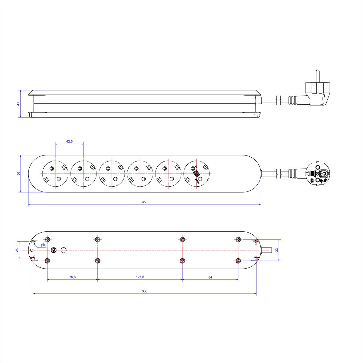 BACHMANN SMART Steckdosenleiste 6x Schutzkontakt, weiß, 3 m