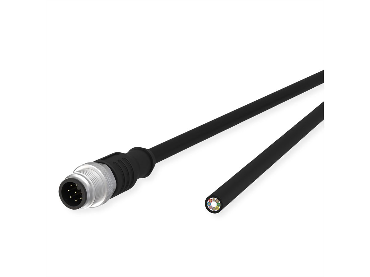 METZ CONNECT Câble de capteur/actionneur M12, codage A, M12 connecteur droit - extrémité ouverte, noir, 1 m