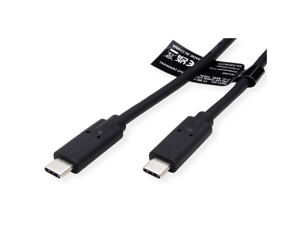 VALUE Câble USB4 Gen3x2, C–C, M/M, 8K UHD-2, 40Gbit/s, 100W, noir, 1 m