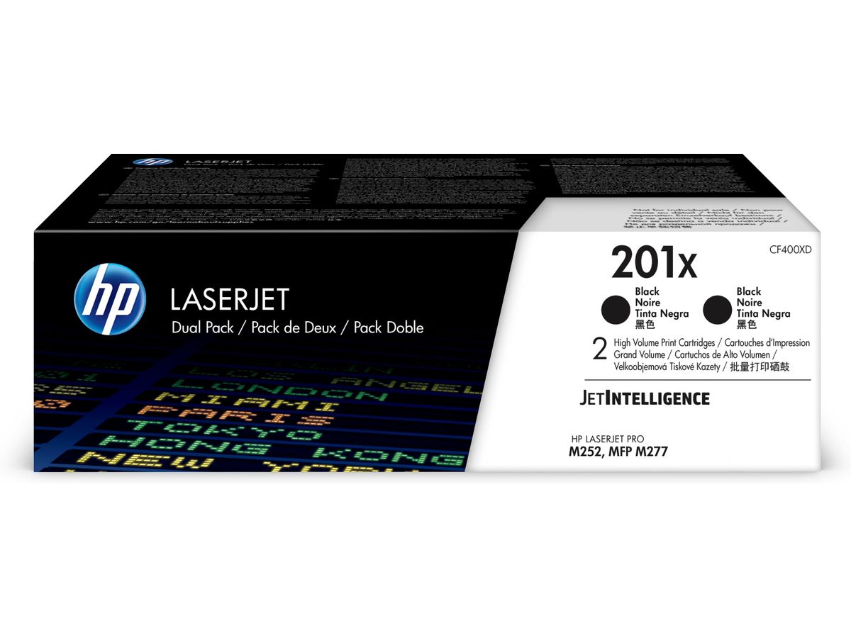 HP 201X LaserJet, lot de 2 cartouches de toner grande capacité authentiques, noir