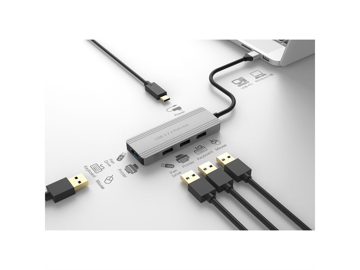 VALUE USB 3.2 Gen 1 Hub, 4fach, USB-A Anschlusskabel