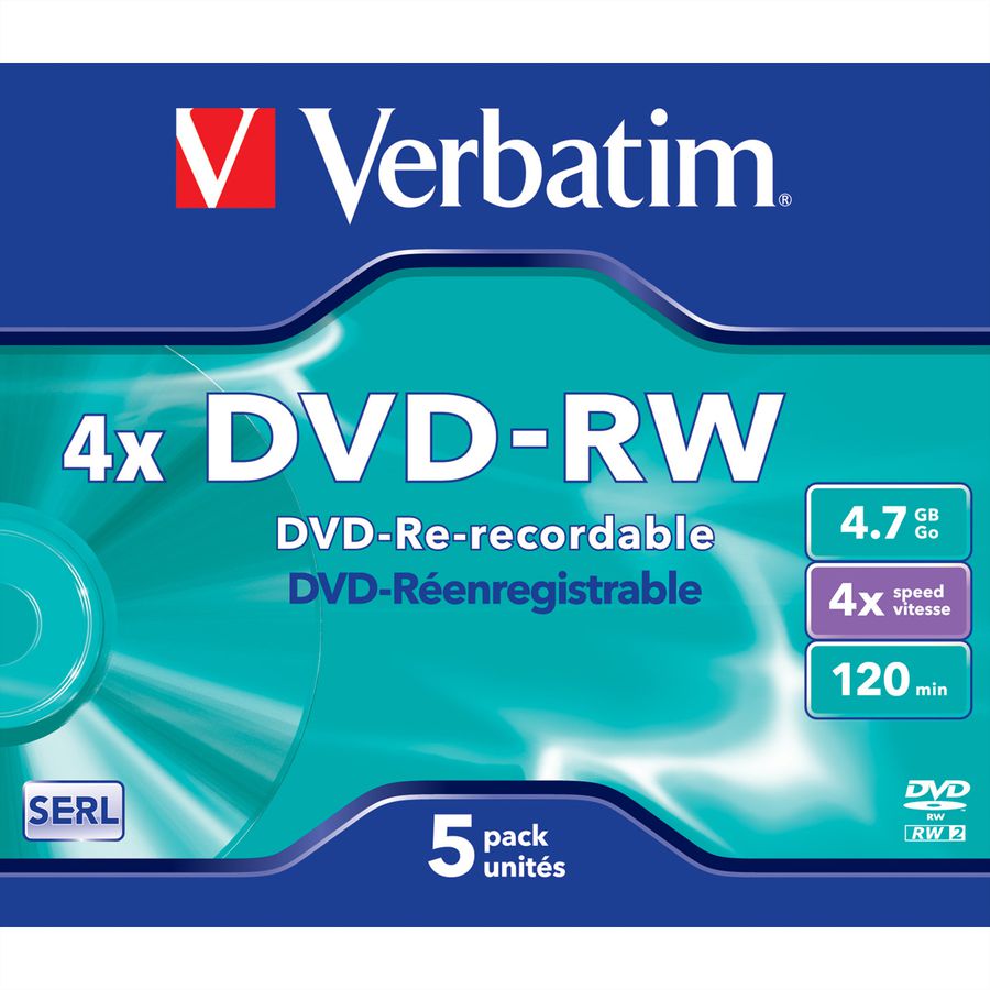 Verbatim DVD-RW Jewel 4.7GB 4x 5 Pack