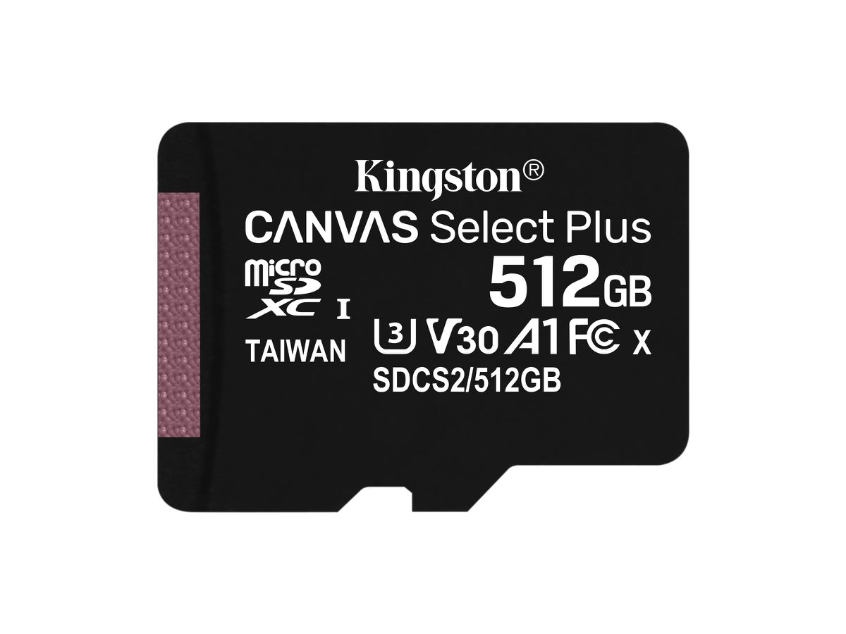 Kingston Technology Carte micSDXC Canvas Select Plus 100R A1 C10 de 512 Go sans ADP