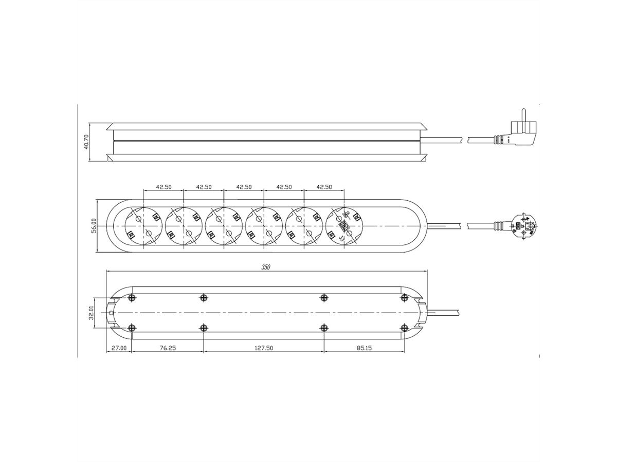 BACHMANN SMART Bâti de prises 6x contact de protection, blanc, 3 m