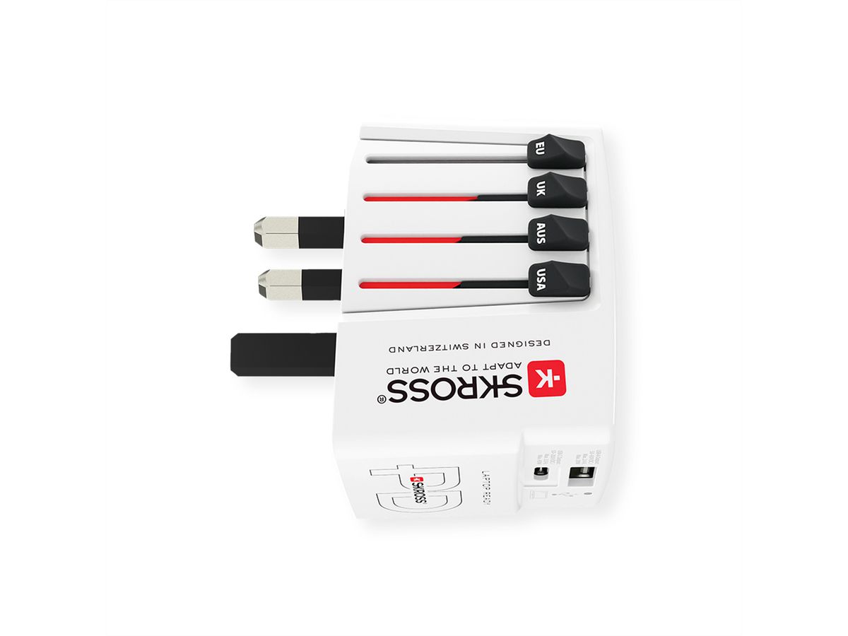 SKROSS Chargeur USB universel A/C 45PD avec câble USB-C, monde