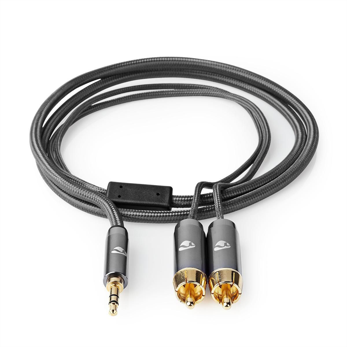 Câble audio stéréo Nedis, 1x jack ST, 2x RCA ST, gris, 5 m