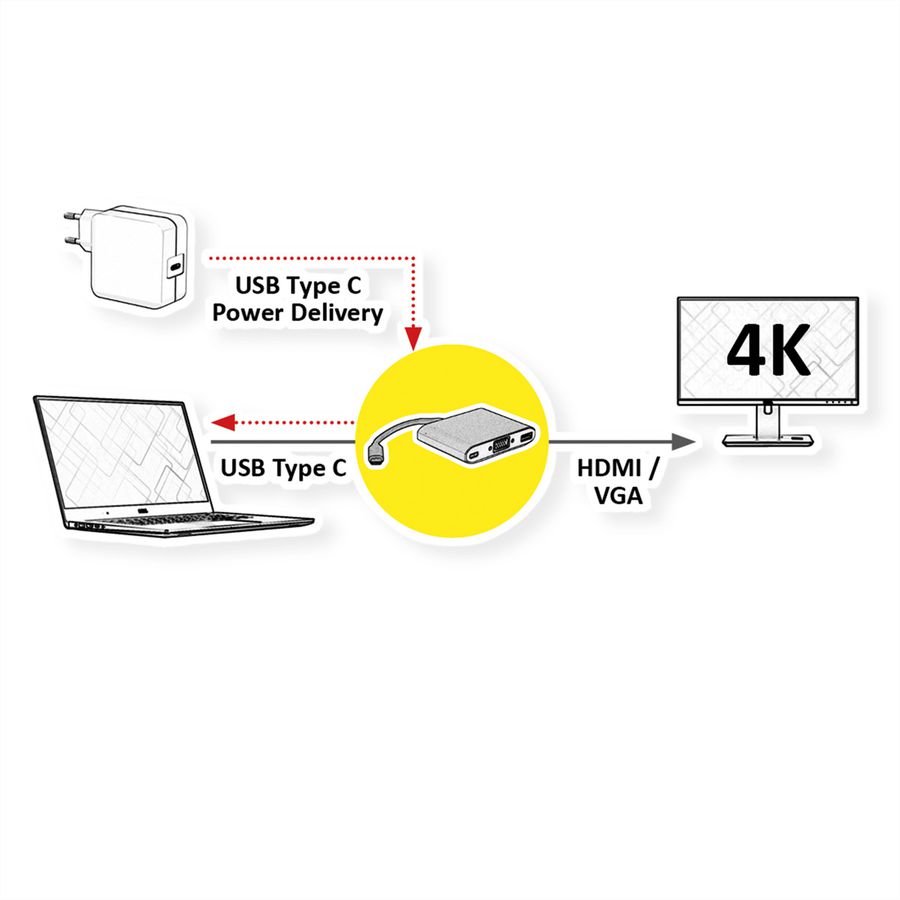 ROLINE GOLD Display Adapter USB Typ C - VGA / HDMI / C (PD)