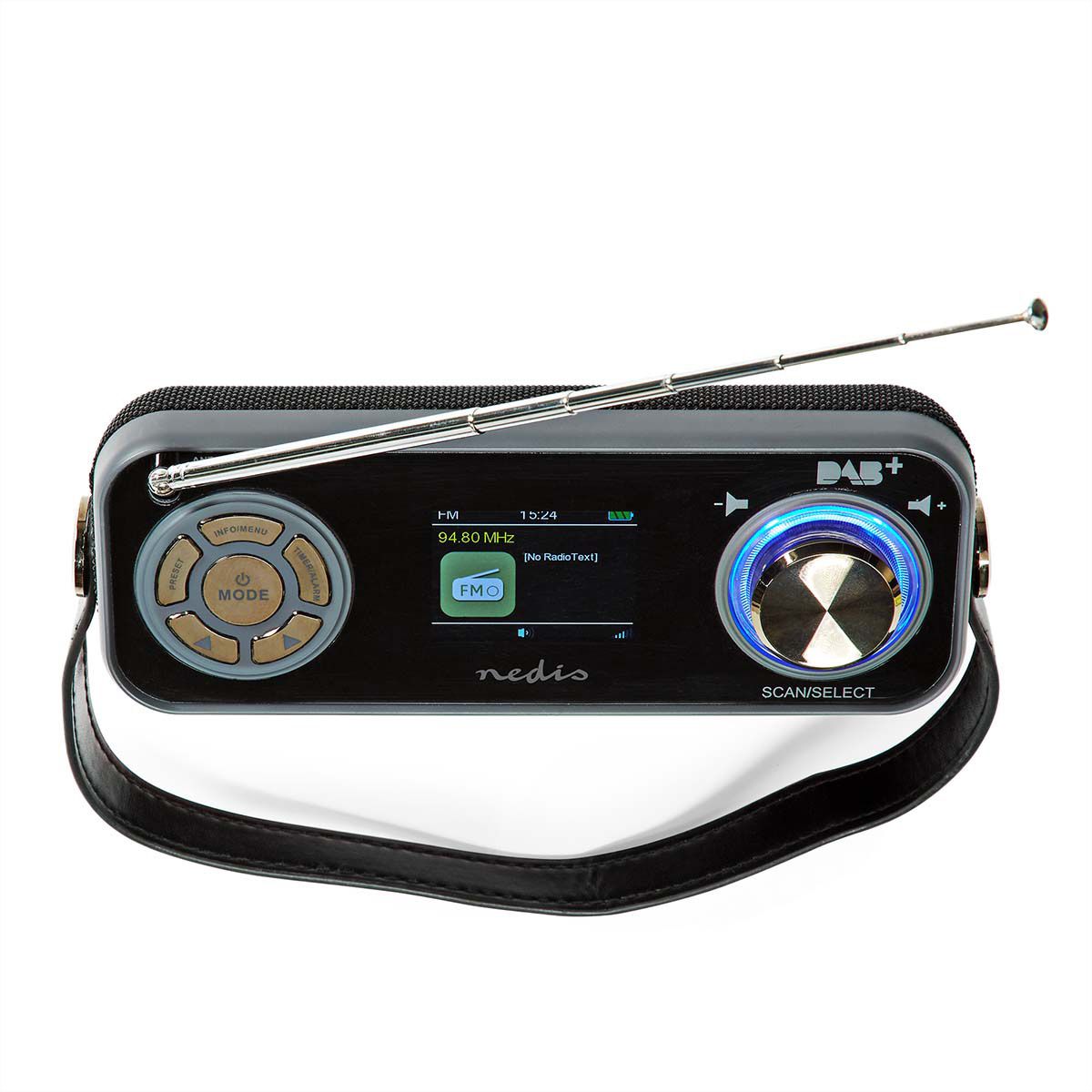 Radio de table DAB+ Nedis, noir, Bluetooth, batterie rechargeable