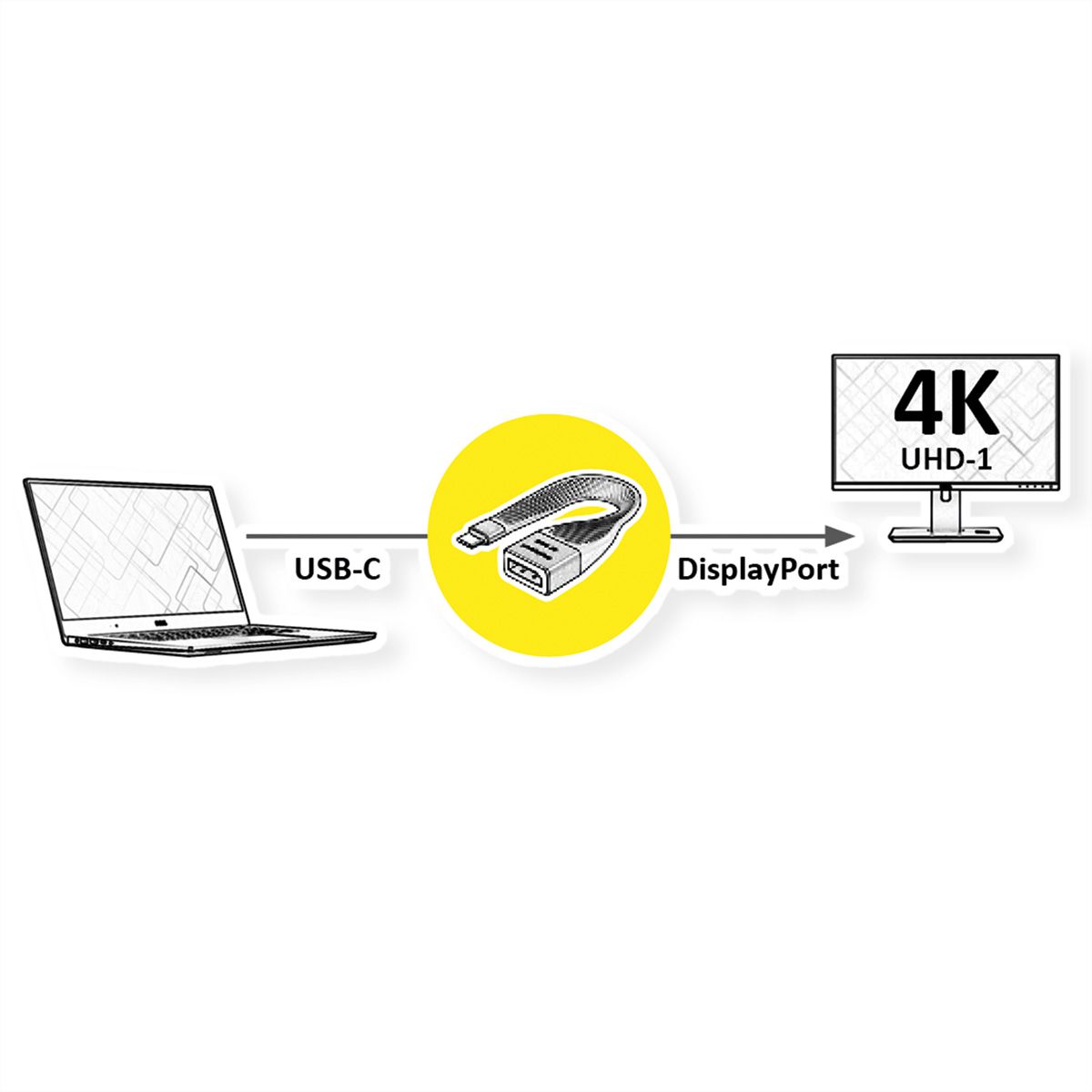 ROLINE Display Adapter USB Typ C - DP, ST/BU, 0,13 m