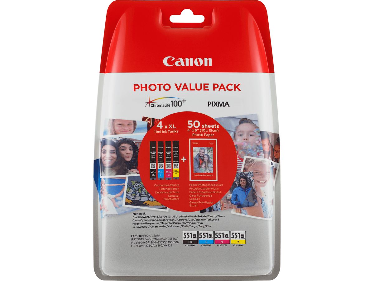Canon CLI-551XL BK/C/M/Y Tinte mit hoher Reichweite Foto-Value Pack