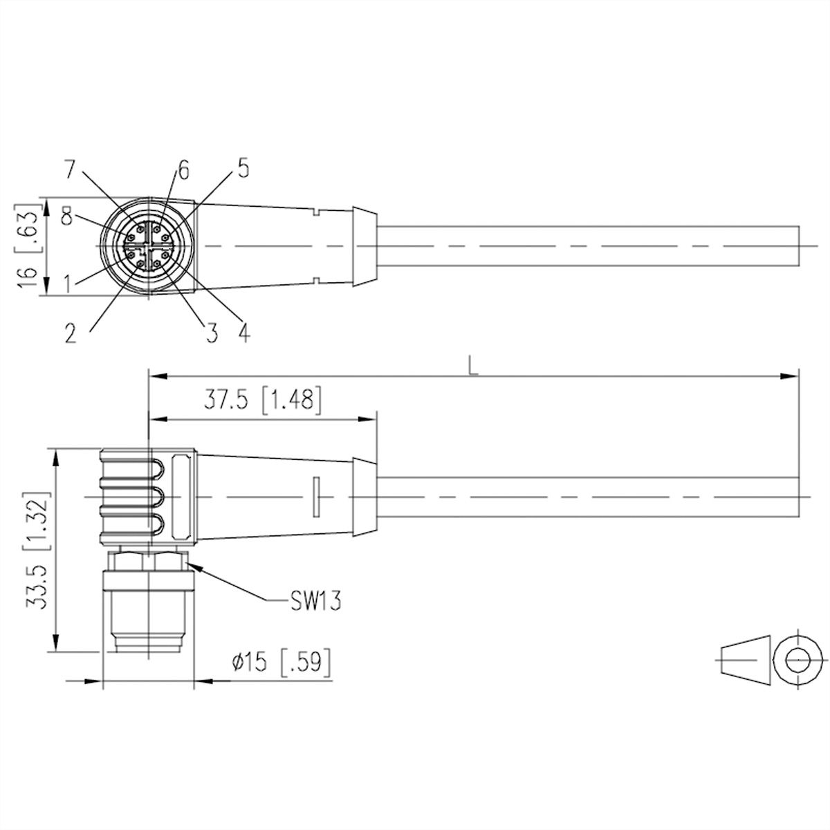 METZ CONNECT Anschlussleitung M12 Stecker 8-polig X-kodiert, gewinkelt, 2 m