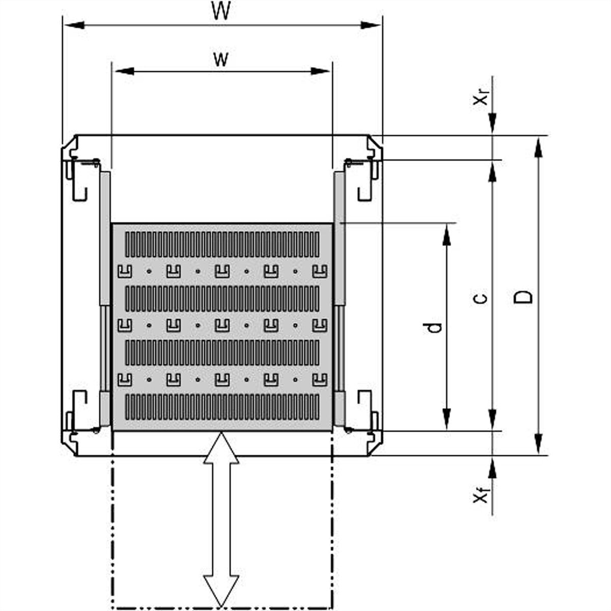 SCHROFF Varistar 19'' étagère, télescopique, 30 kg, RAL 7021, raccourci, 600W 700D