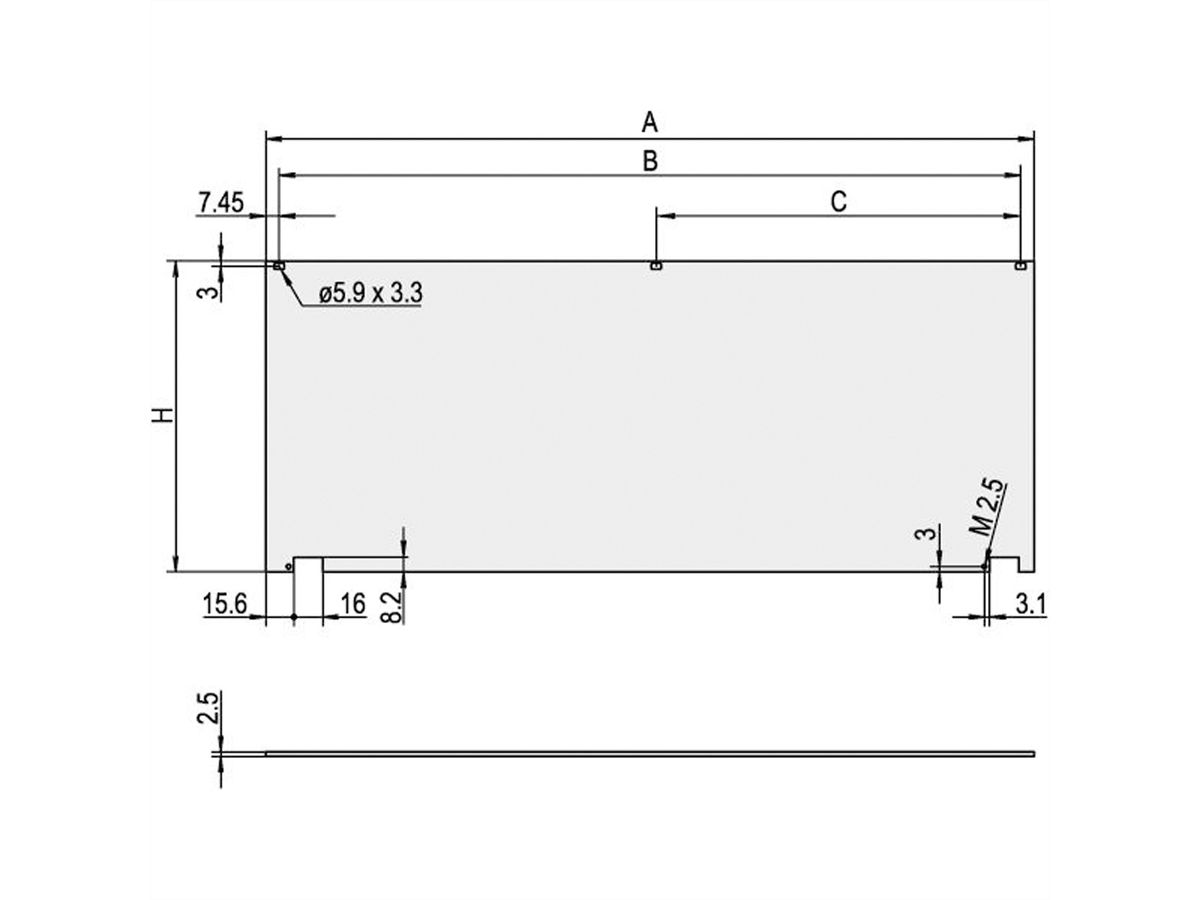 SCHROFF Kit de face avant, non blindé, rabattable par le bas, 3 U, 42 HP, 2,5 mm, alu, anodisé