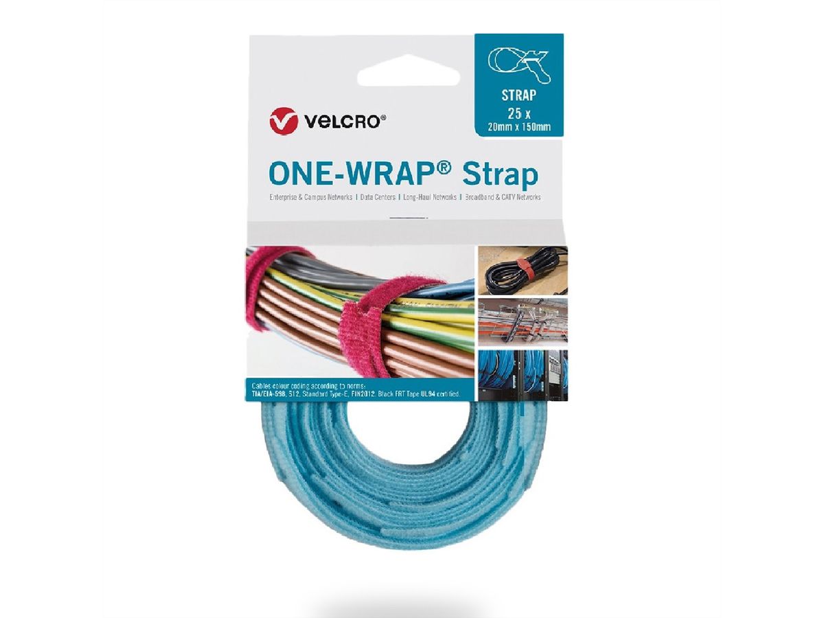 VELCRO® One Wrap® Strap 20mm x 230mm, 25 pièces, turquoise