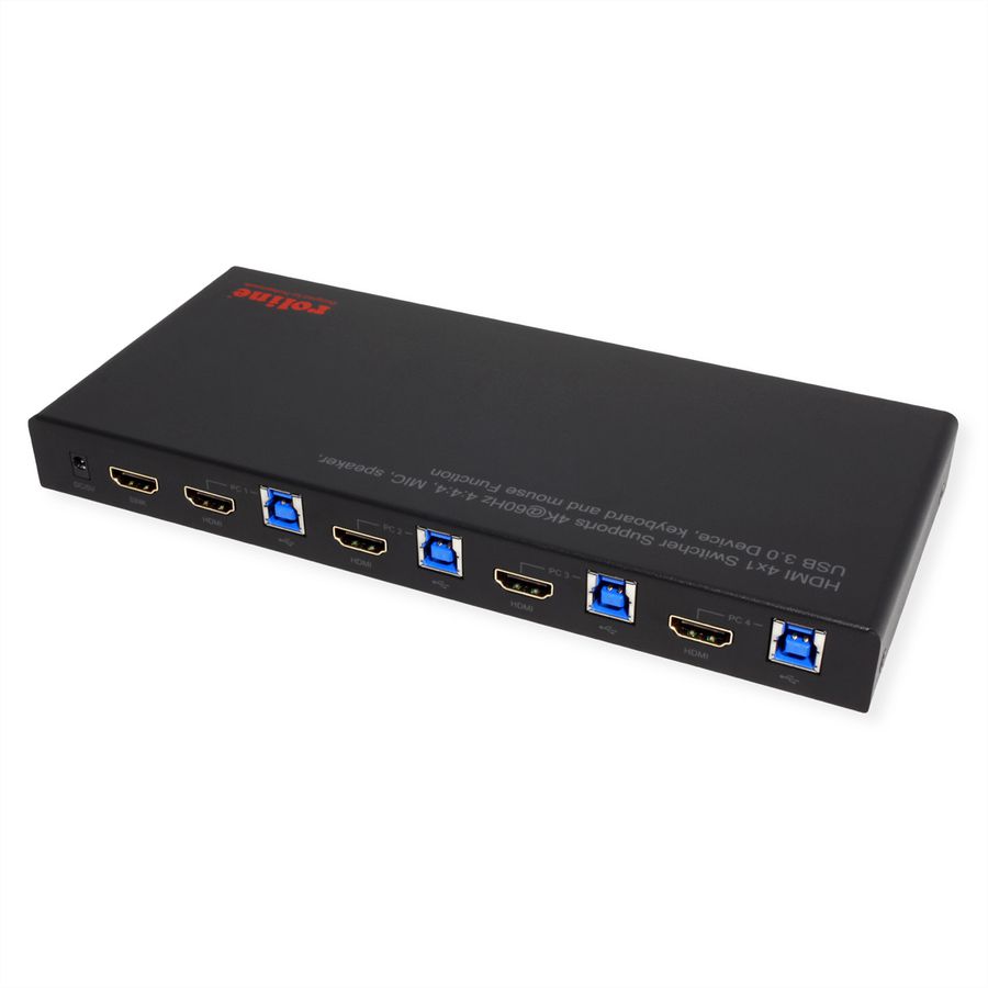 ROLINE Switch KVM, HDMI 4K, USB, 1 User - 4 PC , avec hub USB 3 ports