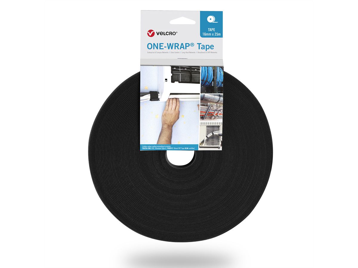 VELCRO® One Wrap® Band 10 mm breit, flammhemmend, schwarz, 25 m