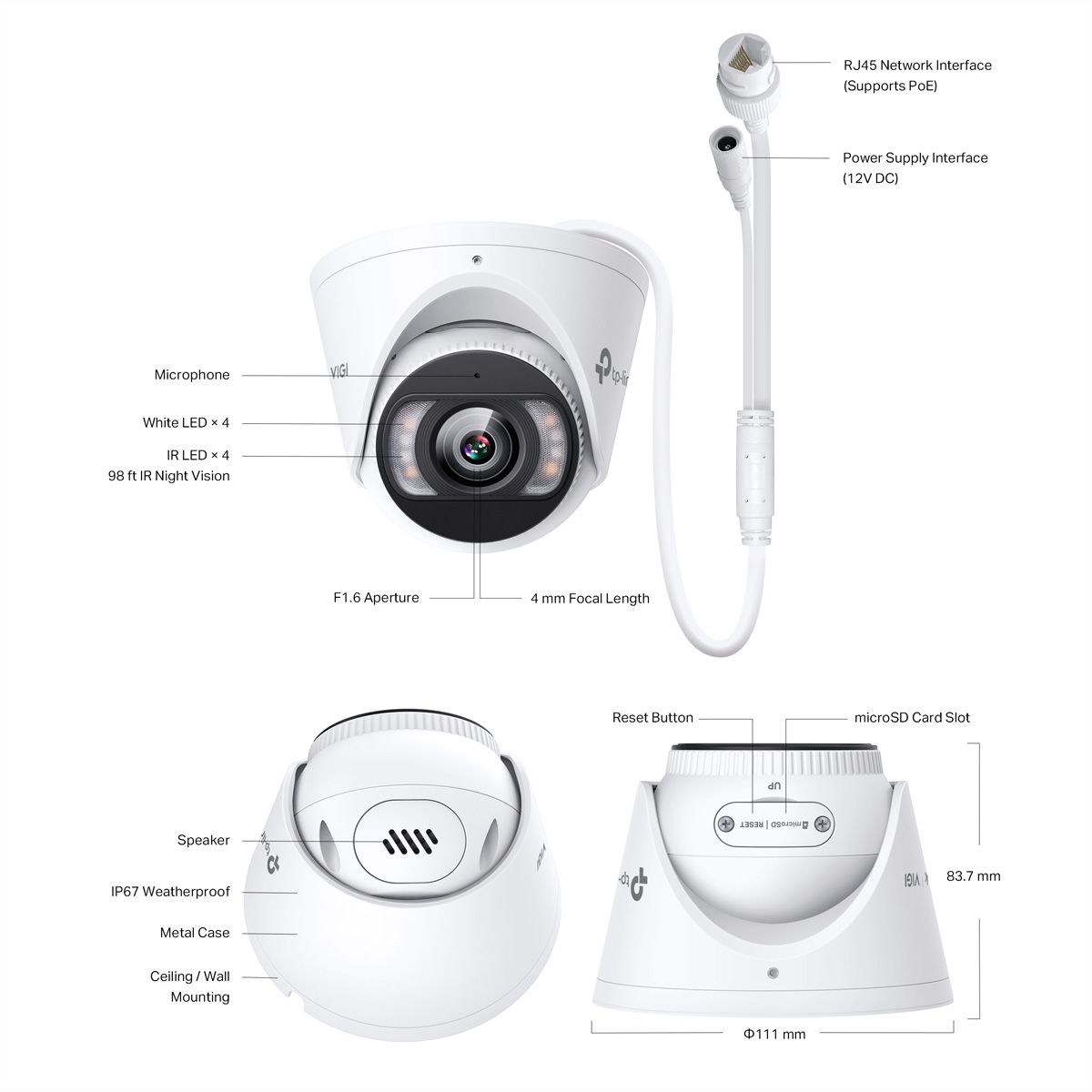 TP-Link VIGI InSight S485(2.8mm) Caméra Turret 8 MP, 111.4°, IR-LED 30m