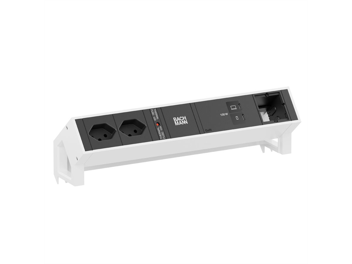 BACHMANN DESK2 2xCH 90° 1xUSB C/C 100W, 1xCM L=0,2m RAL9010