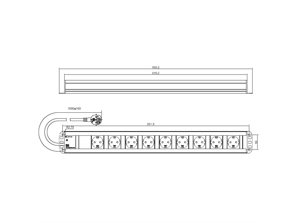 BACHMANN Multiprise 9x contact de protection, 2 m