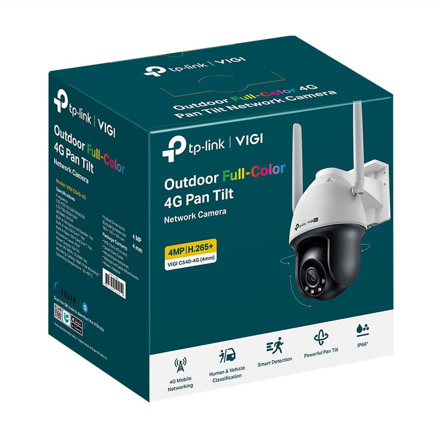 TP-Link VIGI C540-4G(4mm) Caméra PT 4 MP, 80°, IR-LED 30m, LTE