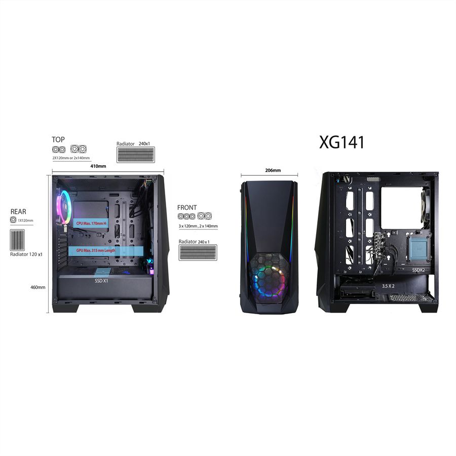 Xilence Xilent Blast X505.ARGB Gaming PC Gehäuse, RGB ATX Midi Tower, schwarz