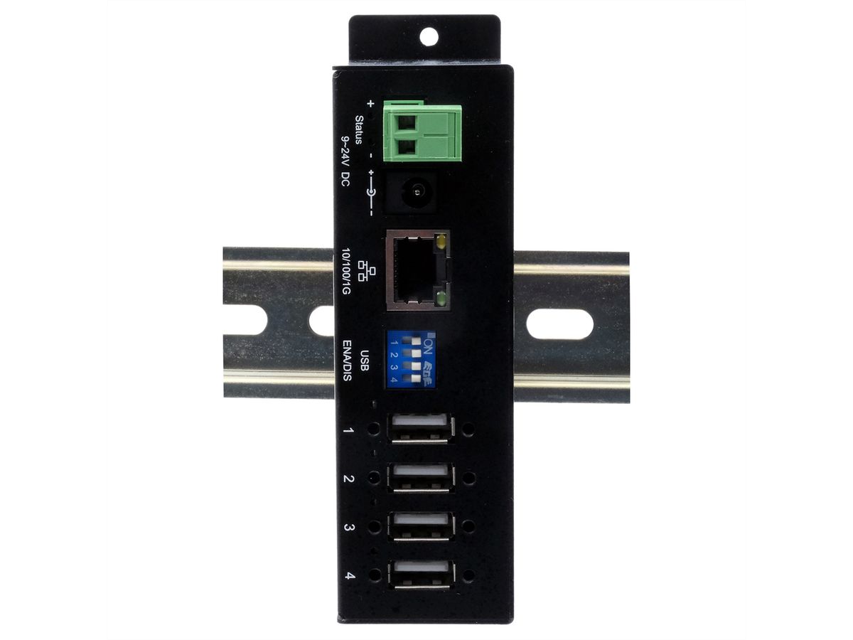EXSYS EX-6003HMVS Device Server 4x USB 2.0, DIN-Rail-Kit, Metall-Gehäuse