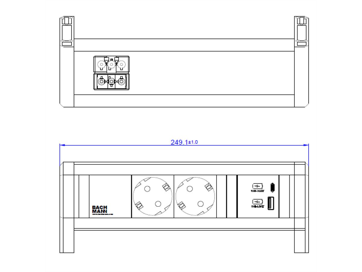 BACHMANN DESK 2x contact de protection 1xUSB A&C