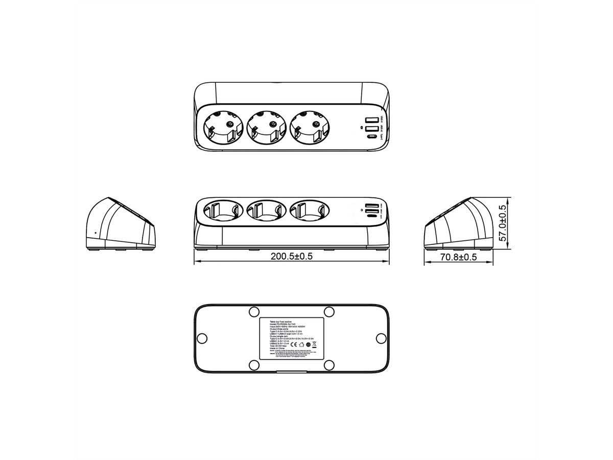 VALUE Tisch-Steckdosenleiste, 3fach mit Tisch-Klemme, inkl. USB-Charger (2x USB-A, 1x USB-C), 1,5 m