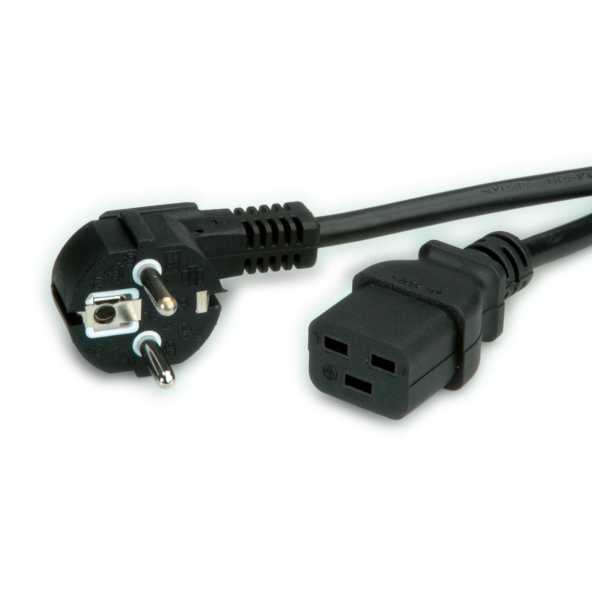 VALUE Netzkabel Schutzkontakt CEE7/7 - IEC320-C19, 16A, schwarz, 0,8 m