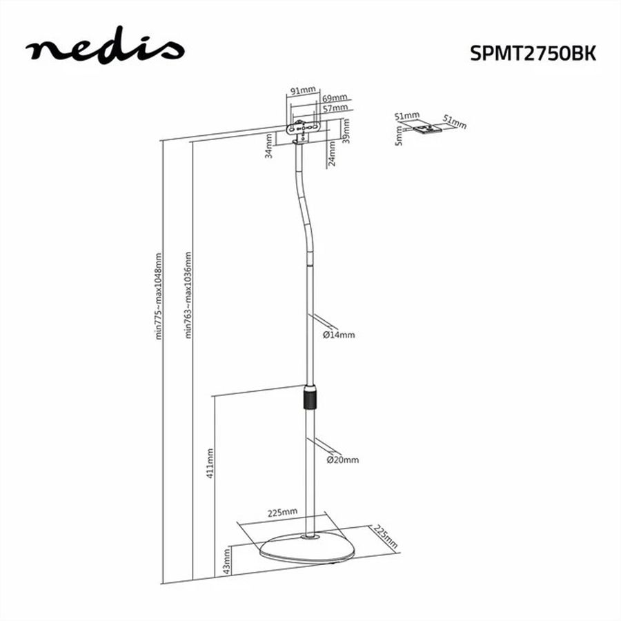 Nedis Lautsprecher-Bodenständer universal schwarz, 2 Stück, höhenverstellbar, 4.5 kg
