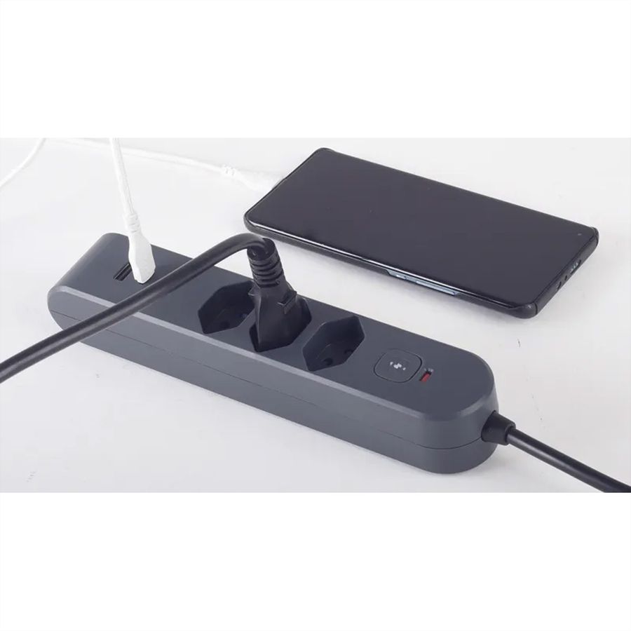 Steffen Steckdosenleiste IQ 3fach, PRO 3xT13 + 1xUSB-A 18W + 1xUSB-C PD 20W, 3m, schwarz