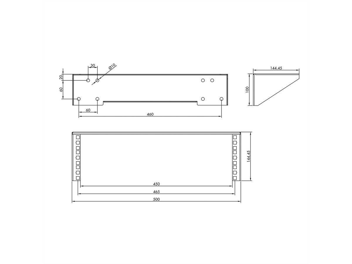 Support 19" mural / sous le bureau, 3 UH, noir