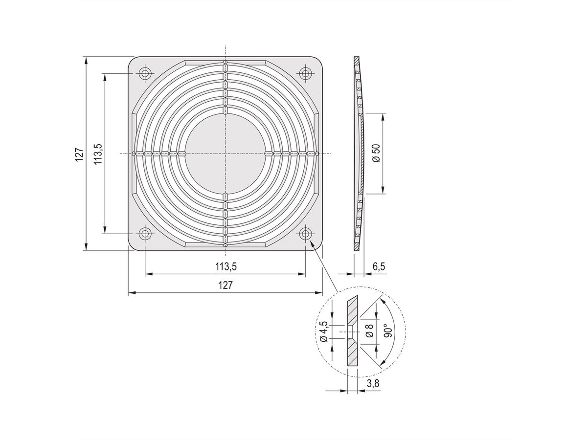 Grille de protection SCHROFF, plastique, à visser
