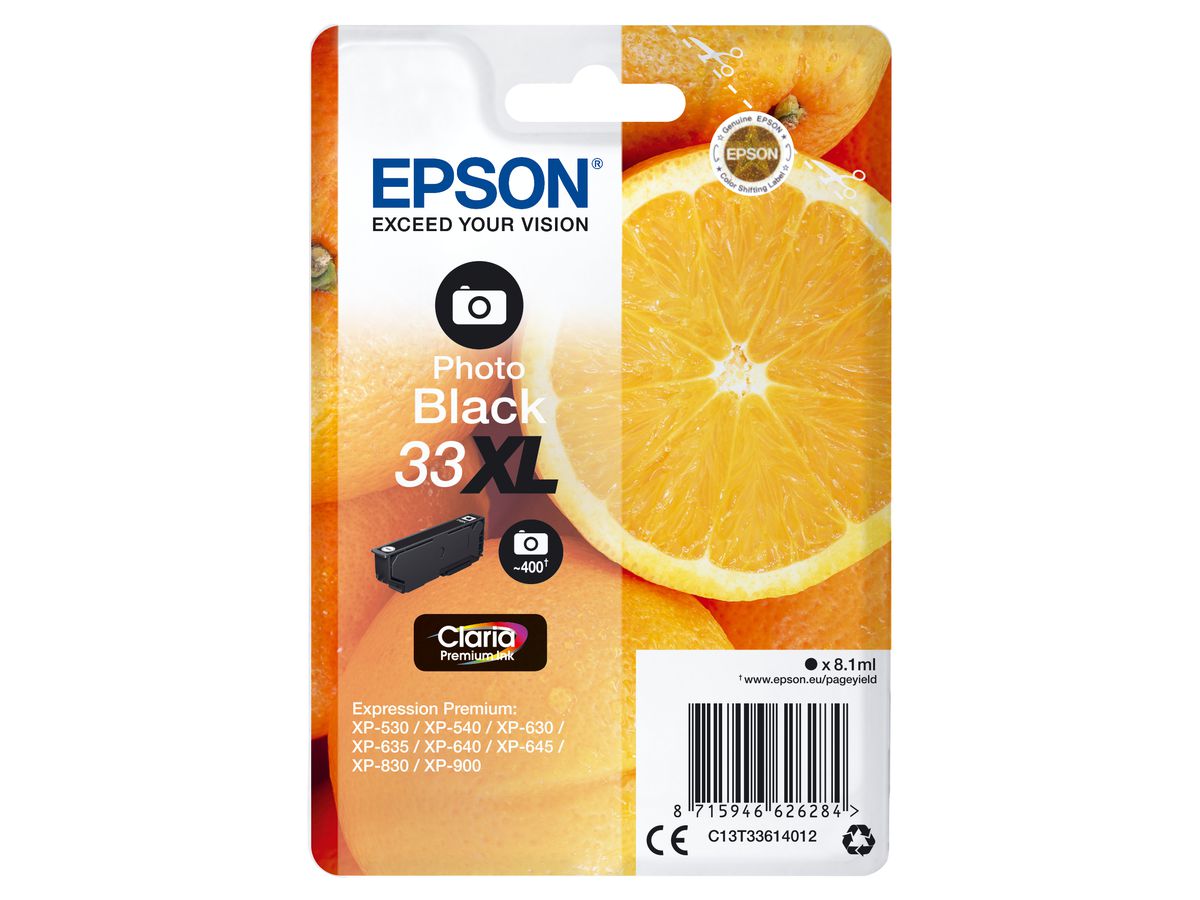 Epson Oranges Singlepack Photo Black 33XL Claria Premium Ink