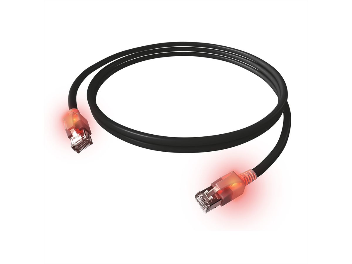 EasyLan DualBoot LED Patchkabel RJ45 S/FTP Kat.6A (Class EA), mit saCon Stecker, LSOH, schwarz, 0,5 m