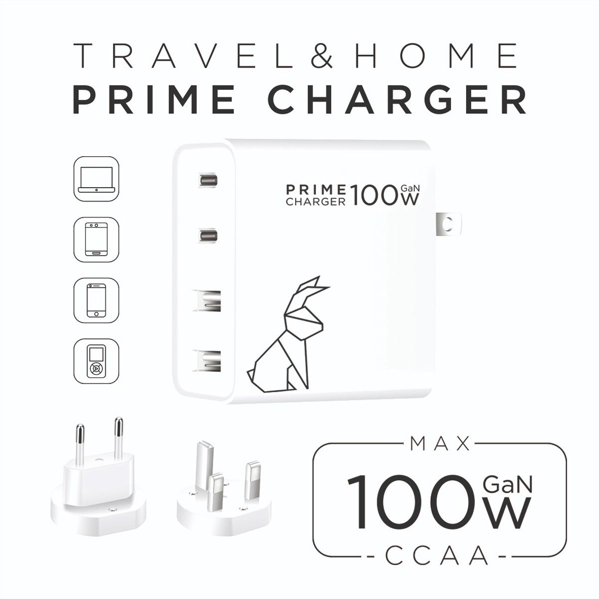 Rabbiter Power Home & Travel Prime Charger, 100W